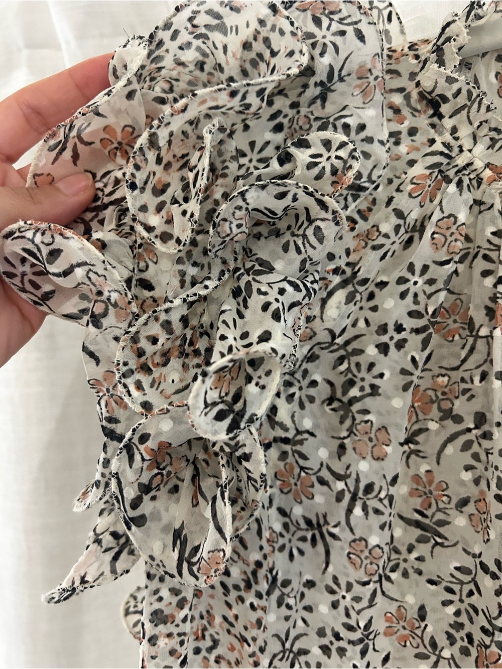 Ulla Johnson Cream Floral Ruffle-Sleeve Blouse - Picture 6 of 8